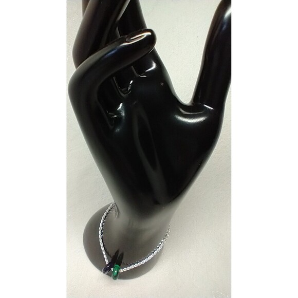 Italian 925 Wheat Chain And 2 Stone/Glass Discs 7" Chain Bracelet - Picture 4 of 12